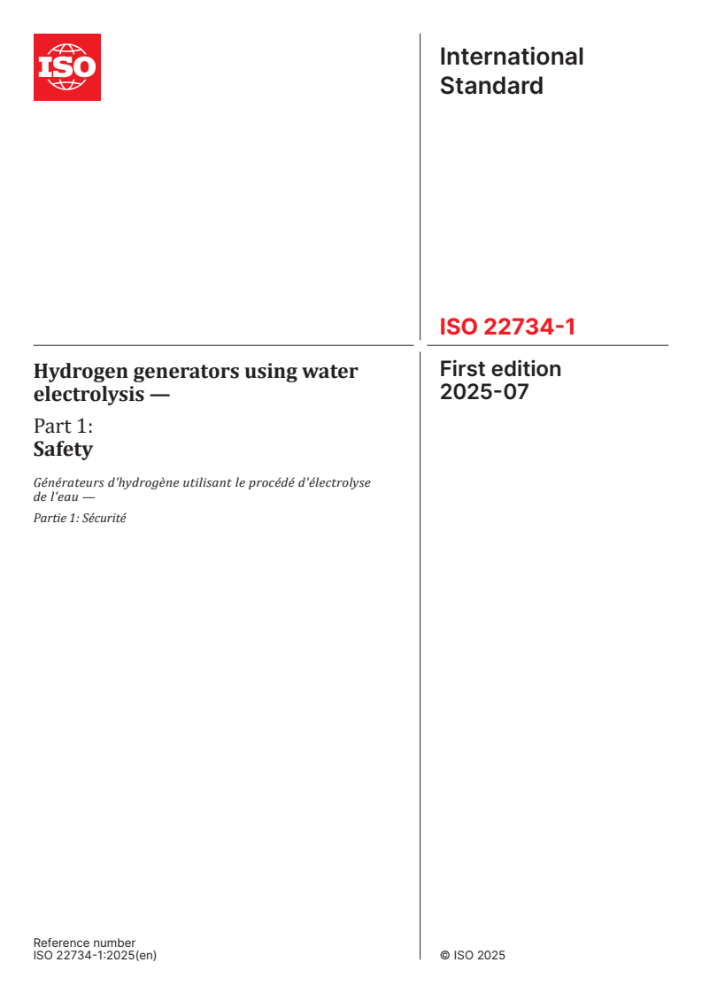 ISO 22734-1:2025 - Hydrogen generators using water electrolysis — Part 1: Safety
Released:3. 07. 2025