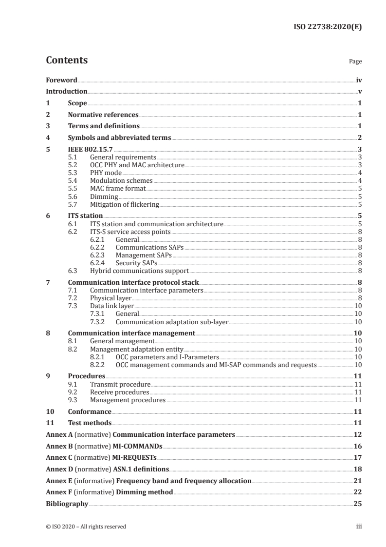 ISO 22738:2020 ISO 22738:2020 - Intelligent transport systems — Localized communications — Optical camera communication/24/2020 - Page 3 preview
