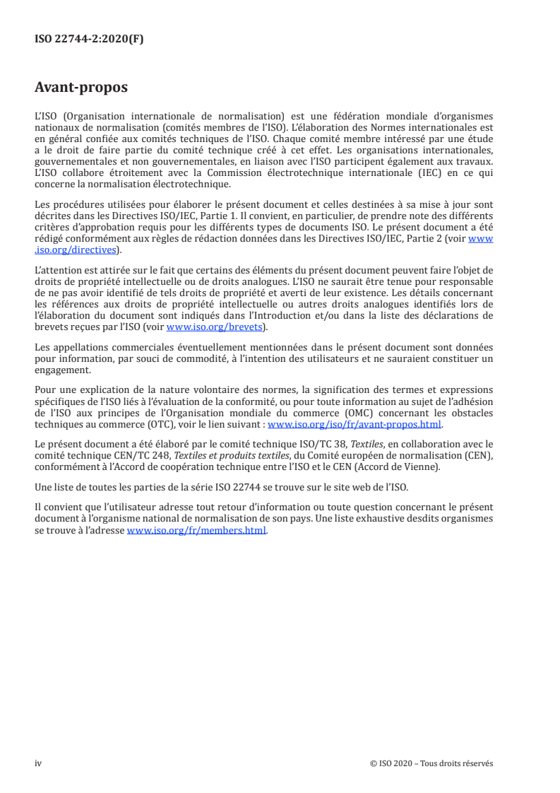 ISO 22744-2:2020 ISO 22744-2:2020 - Textiles et produits textiles — Détermination des composés organostanniques — Partie 2: Méthode directe utilisant la chromatographie en phase liquide/31/2020 - Page 4 preview