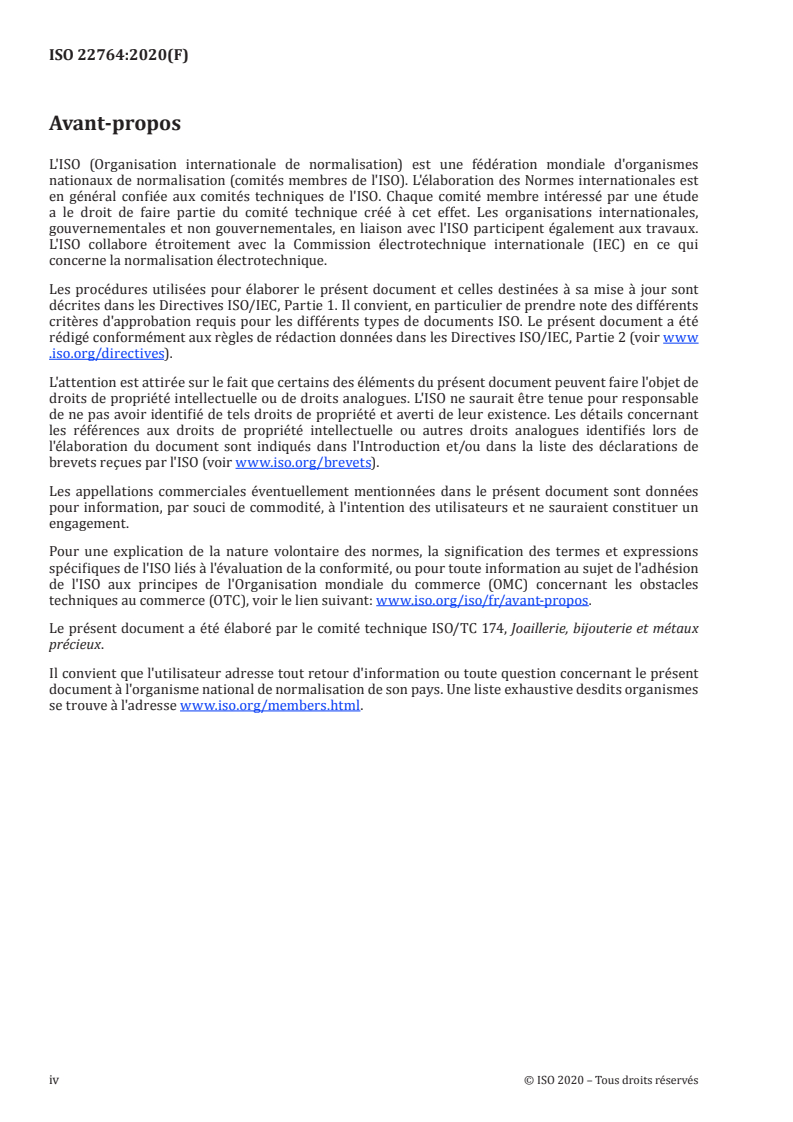 ISO 22764:2020 ISO 22764:2020 - Joaillerie, bijouterie et métaux précieux — Titre des brasures utilisées pour les alliages de métaux précieux pour les articles de joaillerie et de bijouterie/11/2020 - Page 4 preview