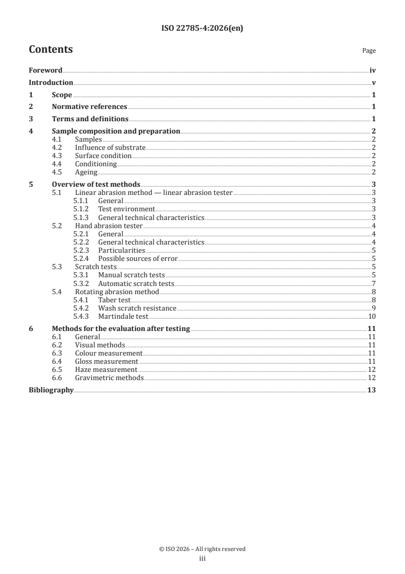 ISO 22785-4:2026 ISO 22785-4:2026 - Paints and varnishes — Coatings on plastics and composites — Part 4: Abrasion and scratch testing - Page 3 preview
