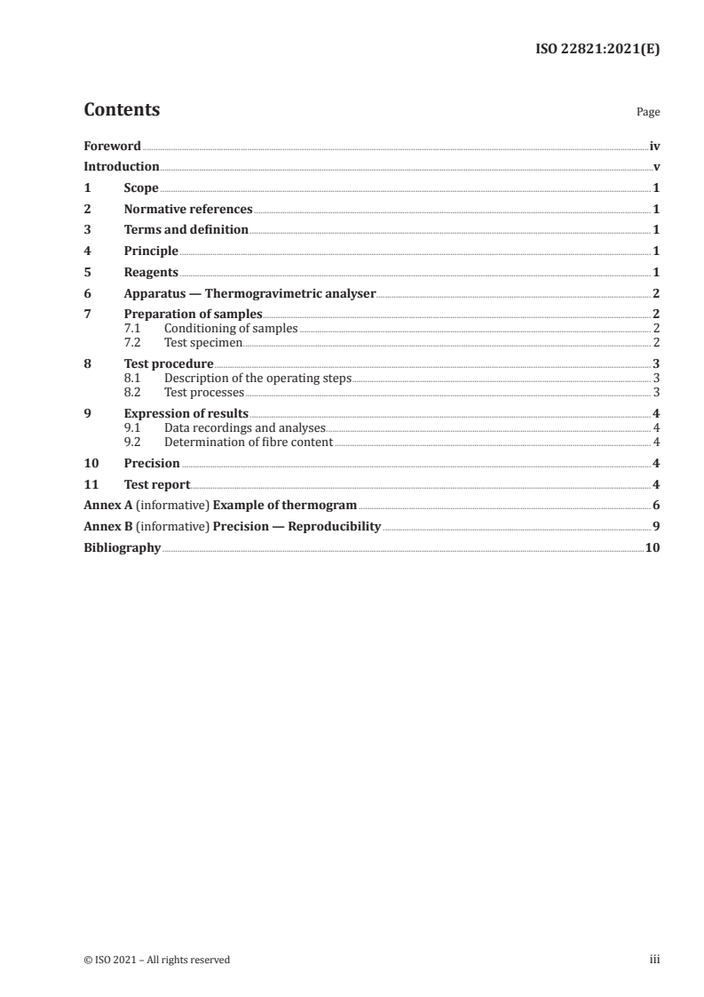 ISO 22821:2021 ISO 22821:2021 - Carbon-fibre-reinforced composites — Determination of fibre weight content by thermogravimetry (TG)/8/2021 - Page 3 preview