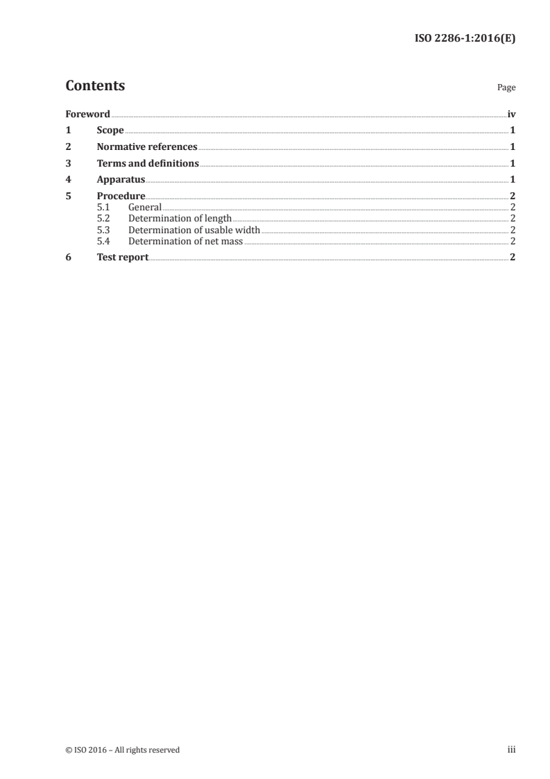 ISO 2286-1:2016 ISO 2286-1:2016 - Rubber- or plastics-coated fabrics — Determination of roll characteristics — Part 1: Methods for determination of length, width and net mass/15/2016 - Page 3 preview