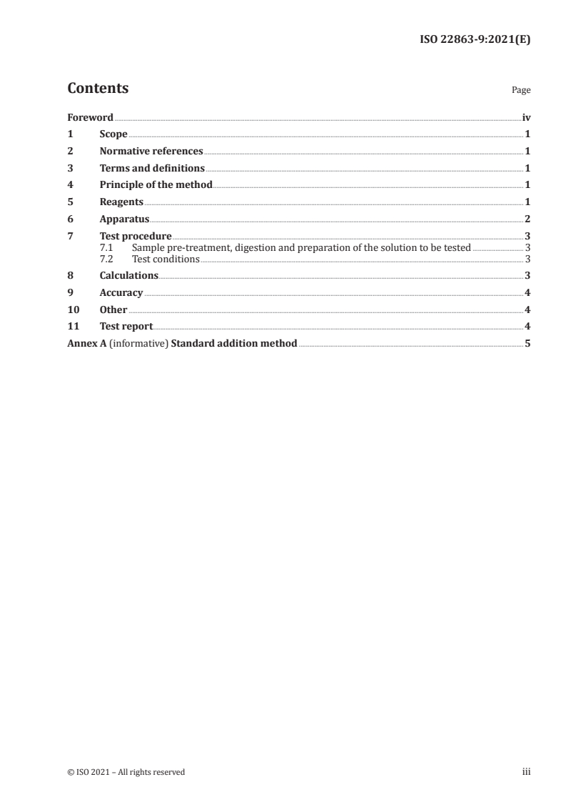 ISO 22863-9:2021 ISO 22863-9:2021 - Fireworks — Test methods for determination of specific chemical substances — Part 9: Mercury content by hydride generation atomic fluorescence spectrometry/16/2021 - Page 3 preview