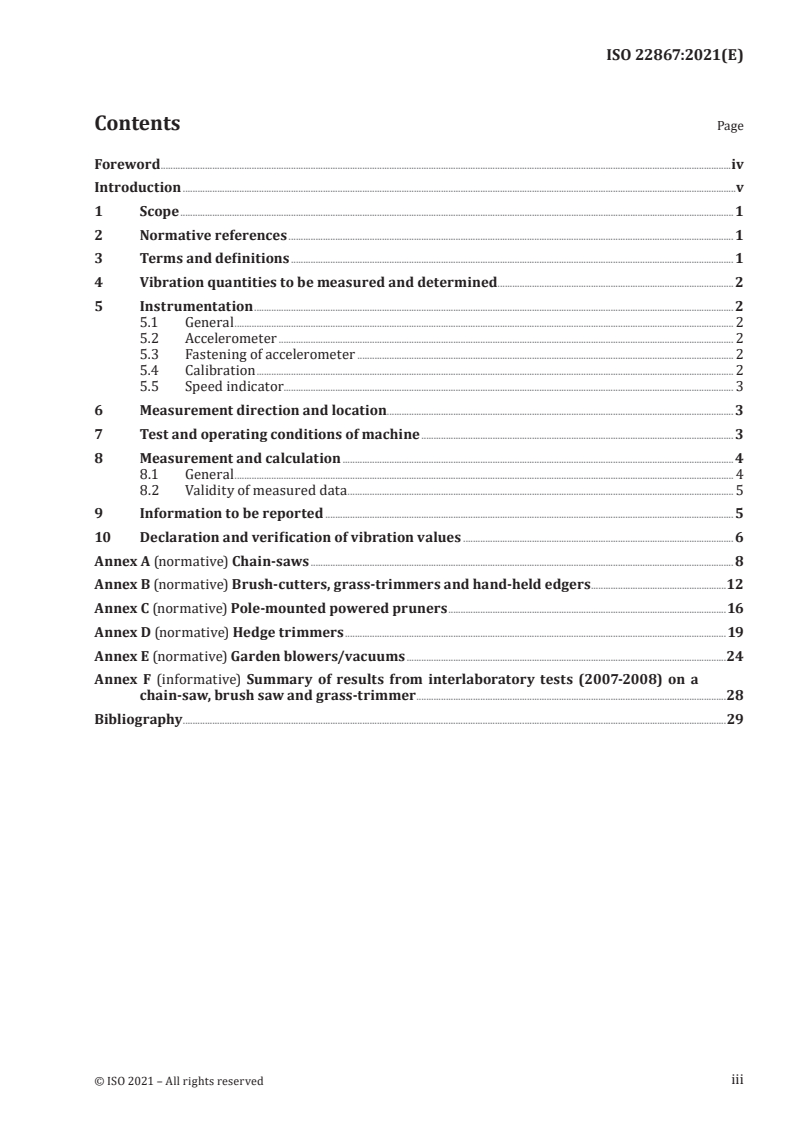 ISO 22867:2021 ISO 22867:2021 - Forestry and gardening machinery — Vibration test code for portable hand-held machines with internal combustion engine — Vibration at the handles
Released:11/12/2021 - Page 3 preview