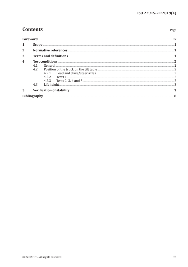 ISO 22915-21:2019 ISO 22915-21:2019 - Industrial trucks — Verification of stability — Part 21: Order-picking trucks with operator position elevating above 1 200 mm/20/2019 - Page 3 preview