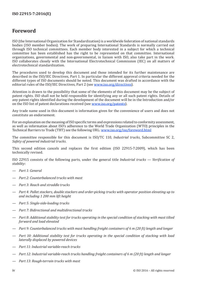 ISO 22915-7:2016 ISO 22915-7:2016 - Industrial trucks — Verification of stability — Part 7: Bidirectional and multidirectional trucks/10/2016 - Page 4 preview