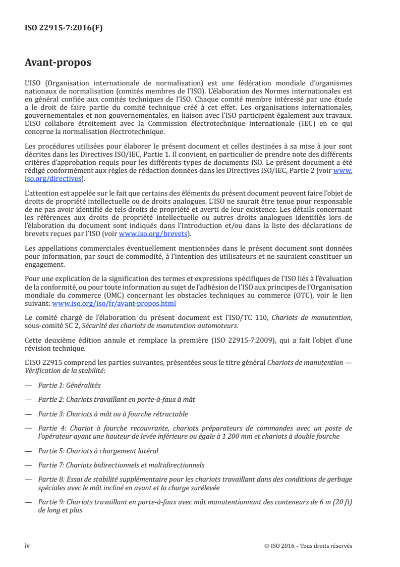 ISO 22915-7:2016 ISO 22915-7:2016 - Chariots de manutention — Vérification de la stabilité — Partie 7: Chariots bidirectionnels et multidirectionnels/10/2016 - Page 4 preview