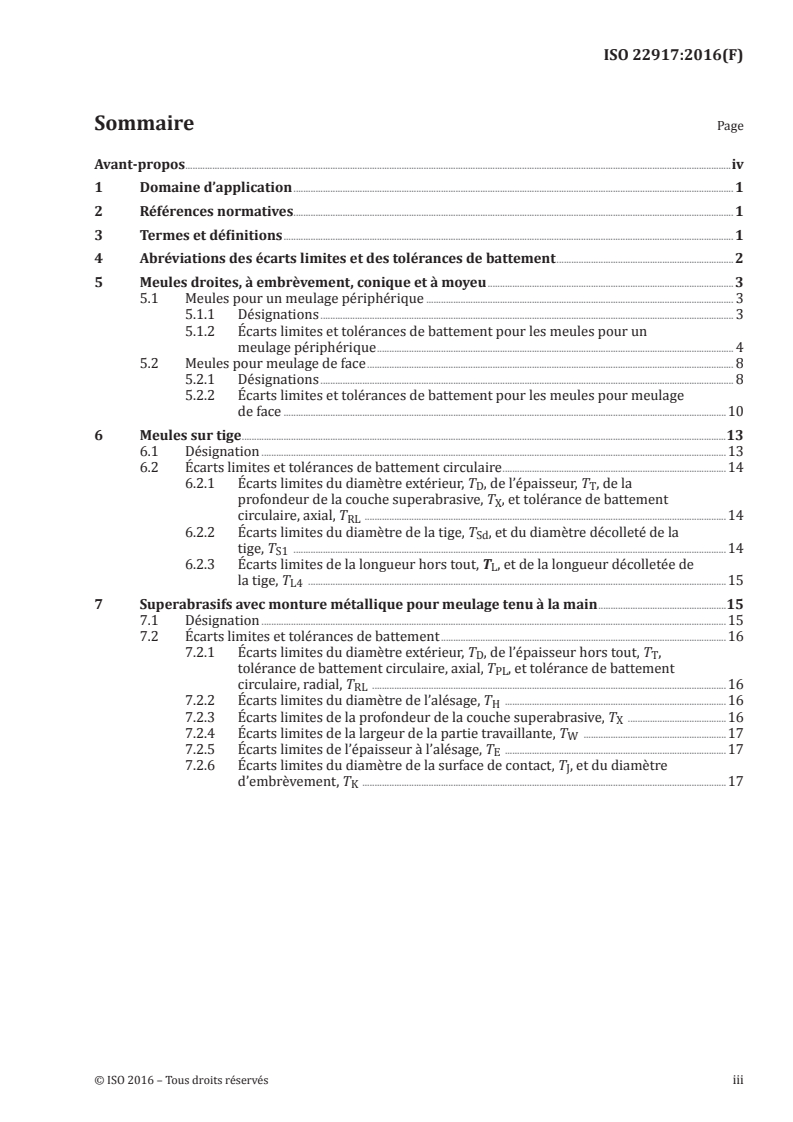 ISO 22917:2016 ISO 22917:2016 - Superabrasifs de précision — Écarts limites et tolérances de battement pour les meules à base de diamant et de nitrure de bore/2/2016 - Page 3 preview