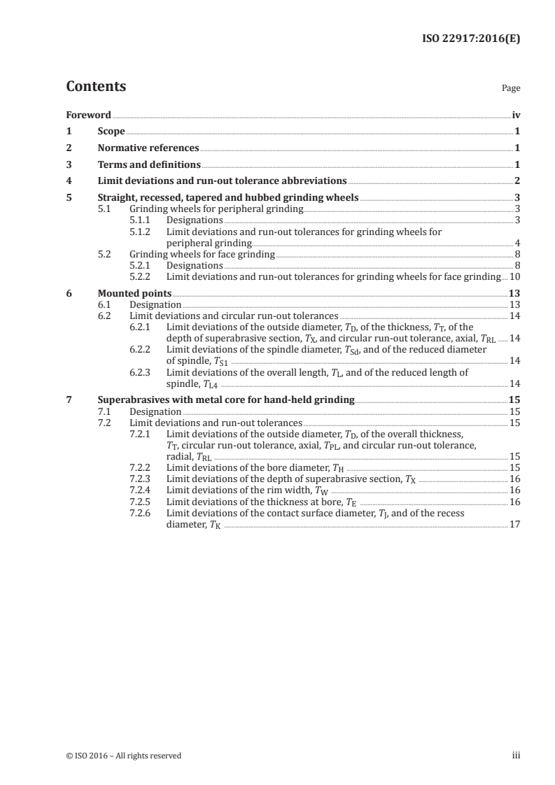 ISO 22917:2016 ISO 22917:2016 - Precision superabrasives — Limit deviations and run-out tolerances for grinding wheels with diamond or cubic boron nitride/2/2016 - Page 3 preview