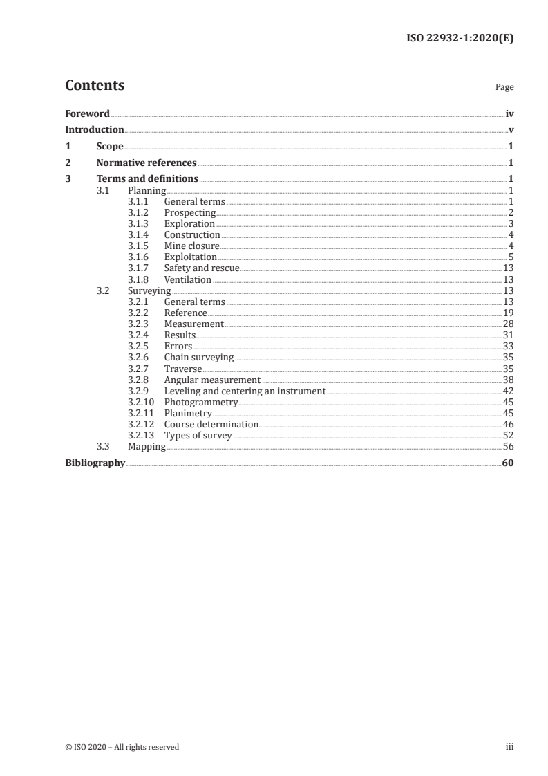 ISO 22932-1:2020 ISO 22932-1:2020 - Mining — Vocabulary — Part 1: Planning and surveying/8/2020 - Page 3 preview