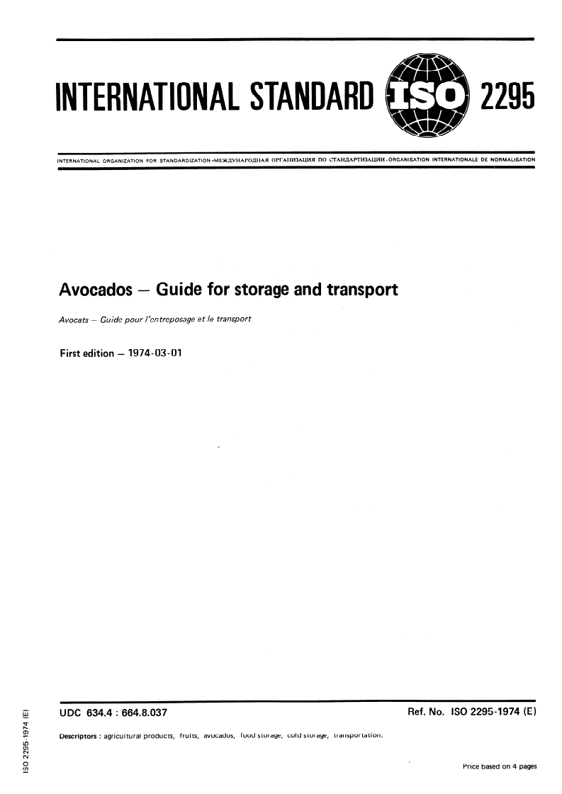 SIST ISO 2295:1996 ISO 2295:1974 - Avocados — Guide for storage and transport/1/1974 - Page 1 preview