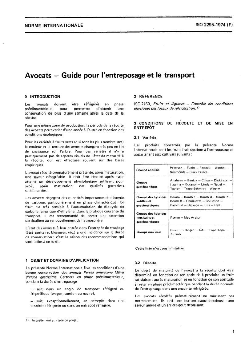 SIST ISO 2295:1996 ISO 2295:1974 - Avocats — Guide pour l'entreposage et le transport/1/1974 - Page 3 preview