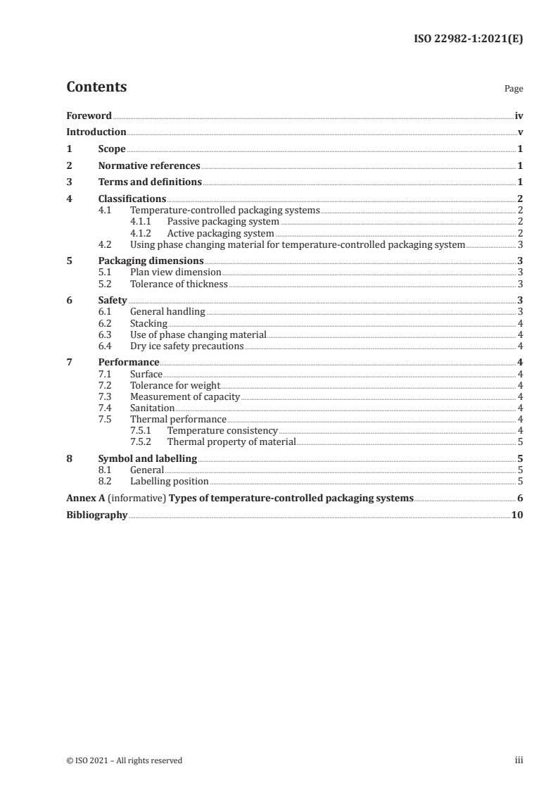ISO 22982-1:2021 ISO 22982-1:2021 - Transport packaging — Temperature-controlled transport packages for parcel shipping — Part 1: General requirements/9/2021 - Page 3 preview