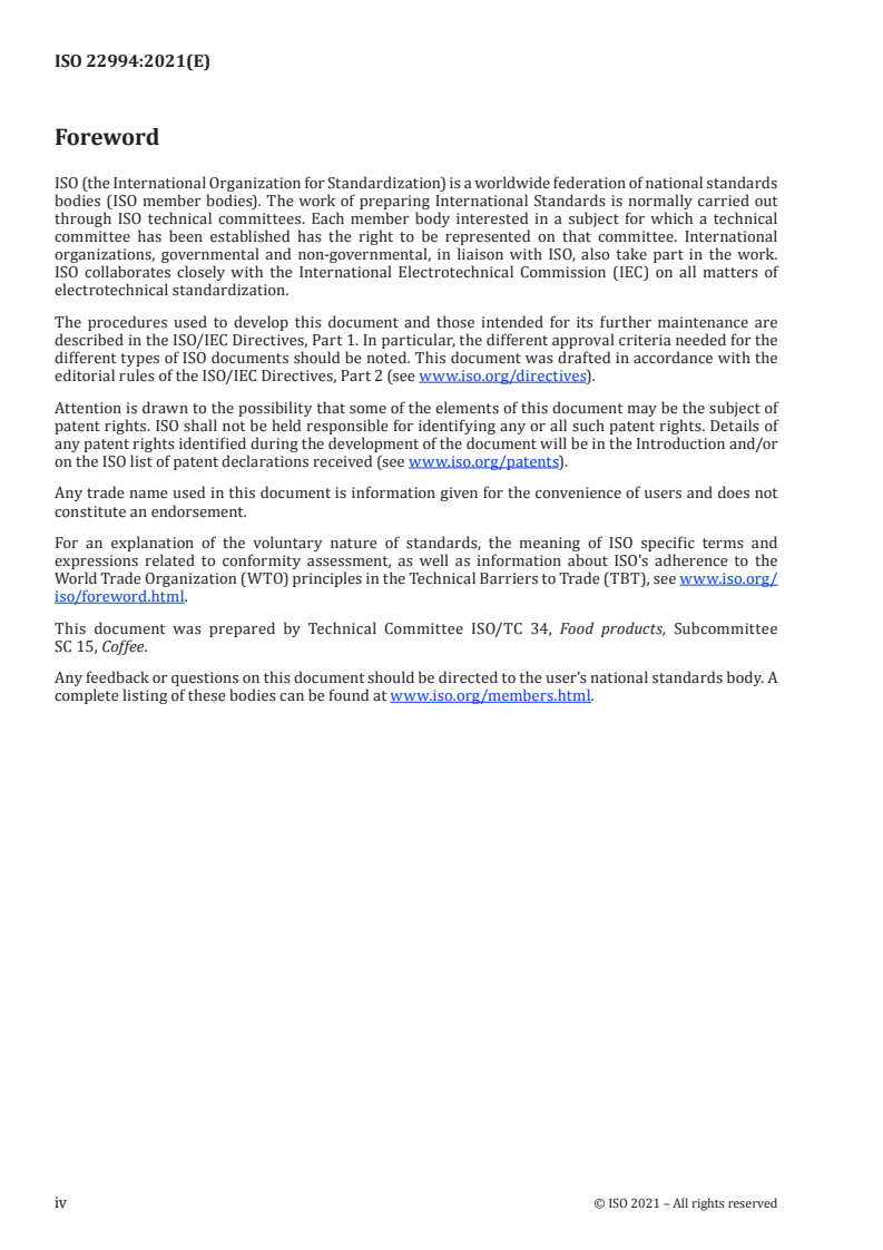 ISO 22994:2021 ISO 22994:2021 - Coffee extracts — Determination of the dry matter content of coffee extracts — Sea sand method of liquid or pasty coffee extracts/29/2021 - Page 4 preview