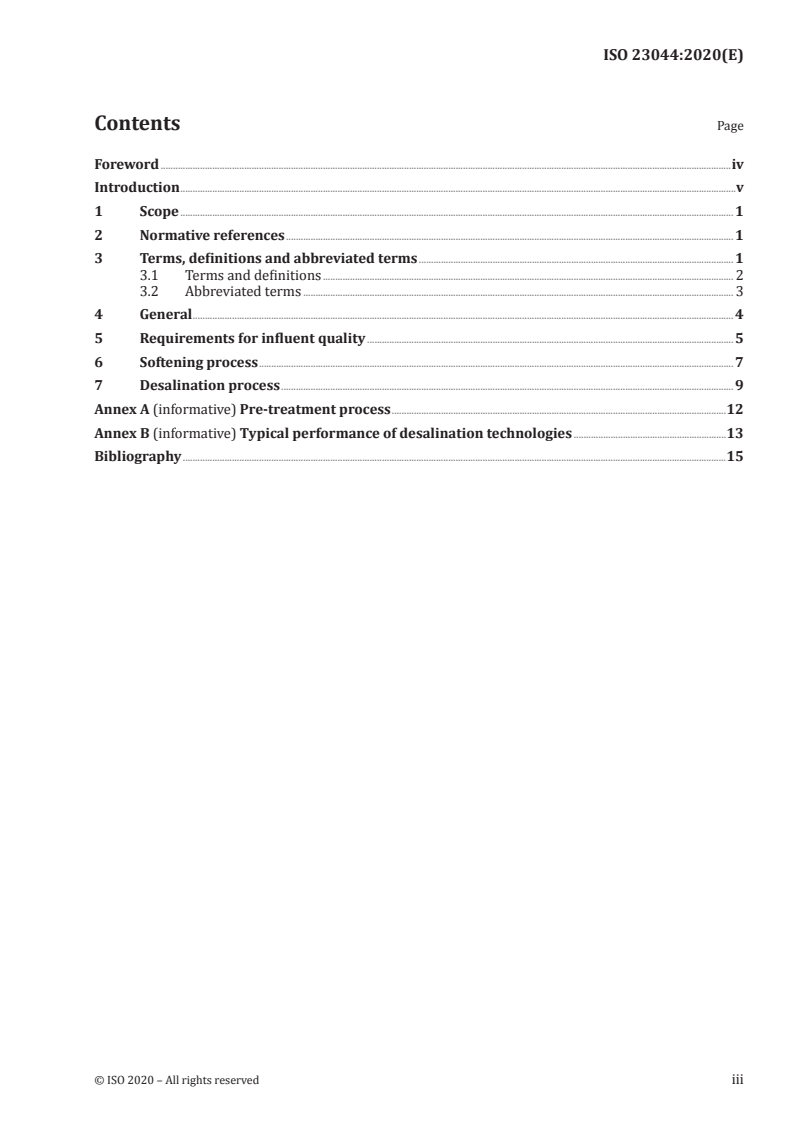 ISO 23044:2020 ISO 23044:2020 - Guidelines for softening and desalination of industrial wastewater for reuse/15/2020 - Page 3 preview