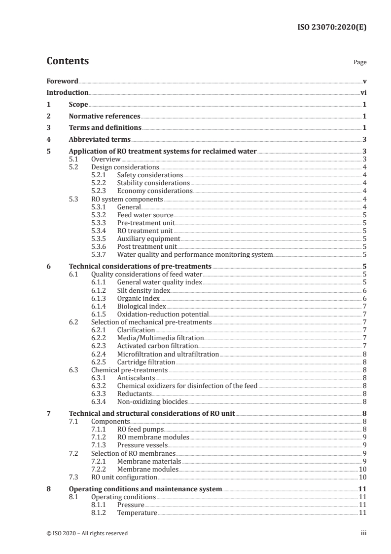 ISO 23070:2020 ISO 23070:2020 - Water Reuse in Urban Areas — Guidelines for reclaimed water treatment: Design principles of a RO treatment system of municipal wastewater/9/2020 - Page 3 preview