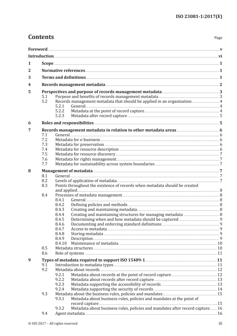 SIST ISO 23081-1:2018 ISO 23081-1:2017 - Information and documentation — Records management processes — Metadata for records — Part 1: Principles/31/2017 - Page 3 preview