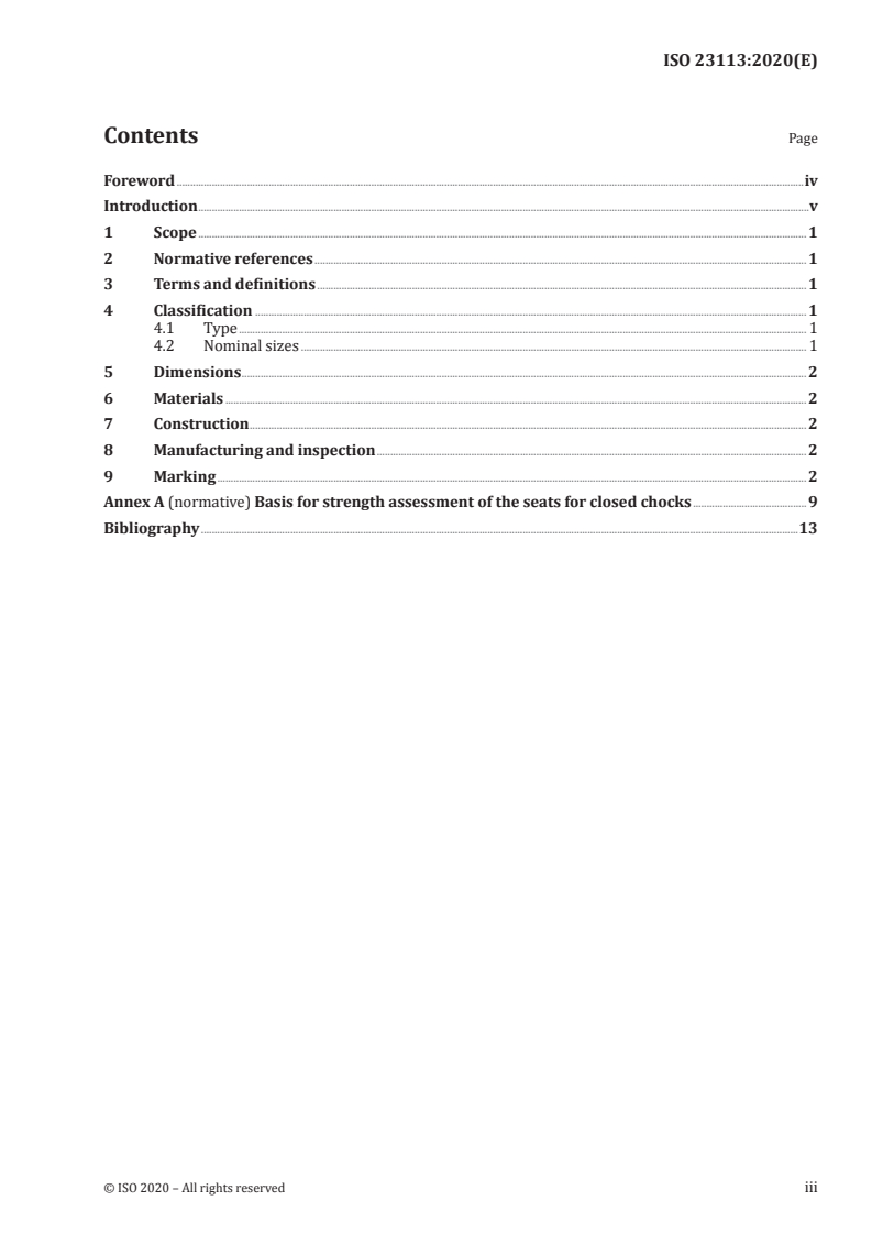 ISO 23113:2020 ISO 23113:2020 - Ships and marine technology — Ship's mooring and towing fittings — Seats for closed chocks/28/2020 - Page 3 preview