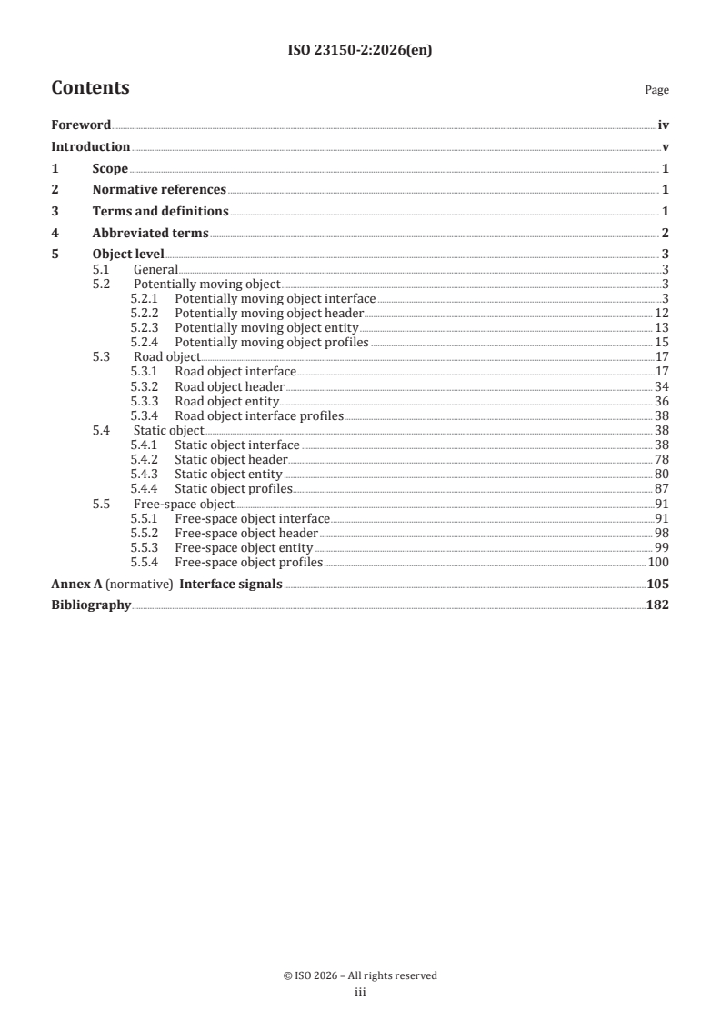 ISO 23150-2:2026 ISO 23150-2:2026 - Road vehicles — Logical interface between sensors and data fusion unit for automated driving functions — Part 2: Object level interfaces - Page 3 preview