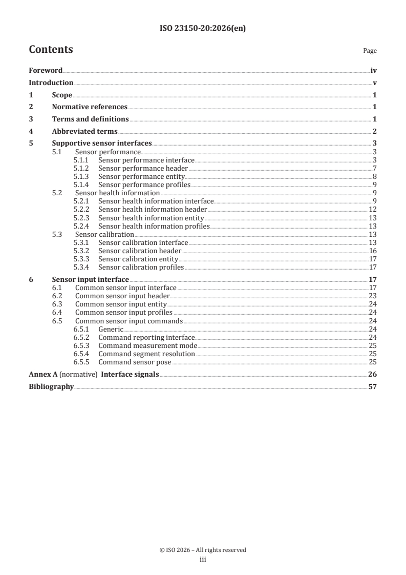 ISO 23150-20:2026 ISO 23150-20:2026 - Road vehicles — Logical interface between sensors and data fusion unit for automated driving functions — Part 20: Supportive and sensor input interfaces - Page 3 preview