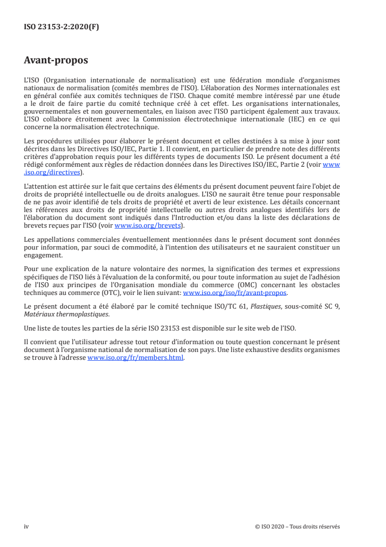ISO 23153-2:2020 ISO 23153-2:2020 - Plastiques — Matériaux à base de polyétheréthercétone (PEEK) pour moulage et extrusion — Partie 2: Préparation des éprouvettes et détermination des propriétés/8/2020 - Page 4 preview