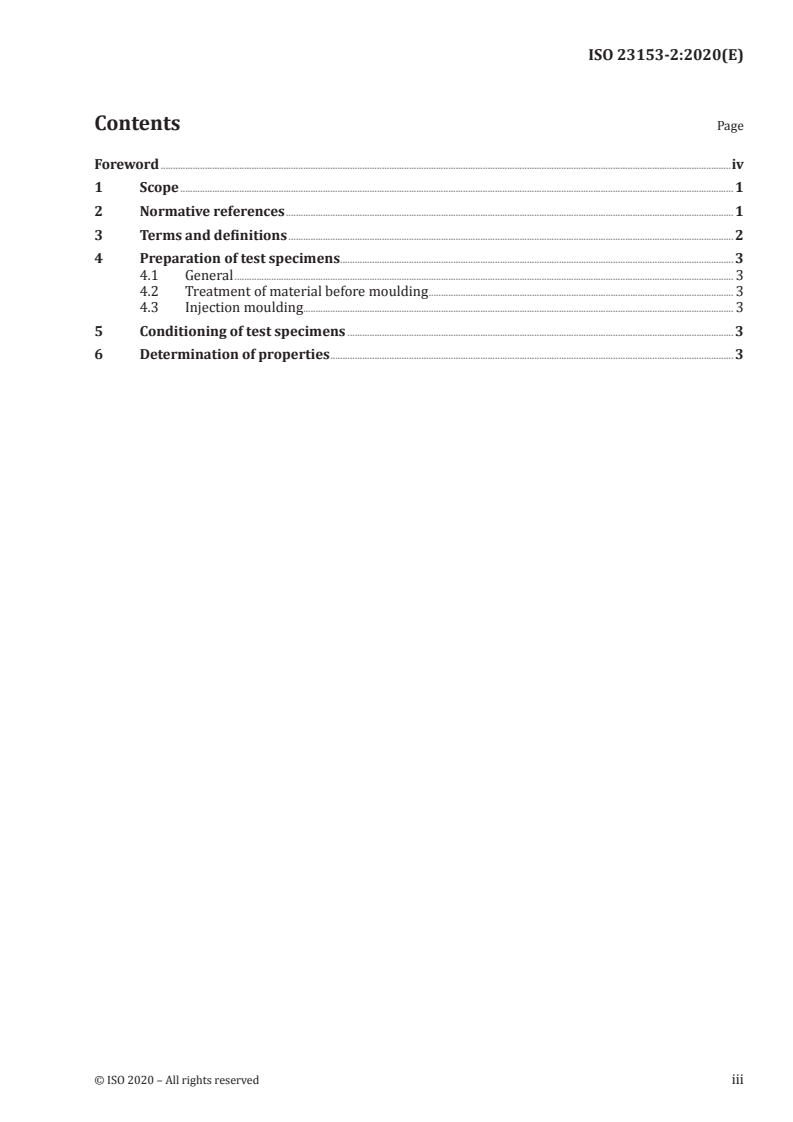 ISO 23153-2:2020 ISO 23153-2:2020 - Plastics — Polyetheretherketone (PEEK) moulding and extrusion materials — Part 2: Preparation of test specimens and determination of properties/8/2020 - Page 3 preview