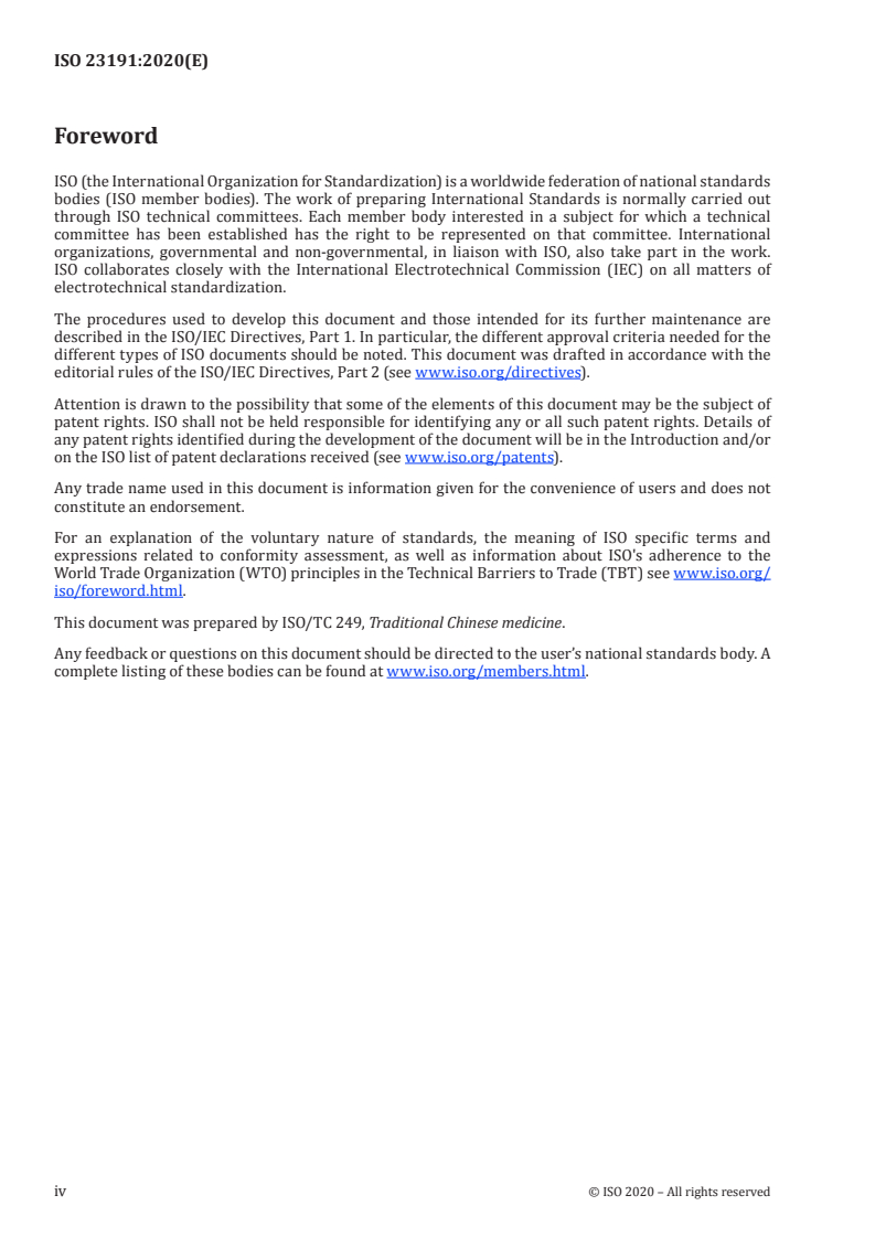 ISO 23191:2020 ISO 23191:2020 - Traditional Chinese medicine — Determination of selected Aconitum alkaloids by high-performance liquid chromatography (HPLC)
Released:7/29/2020 - Page 4 preview
