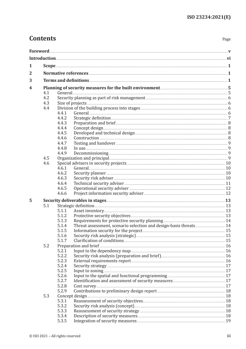ISO 23234:2021 ISO 23234:2021 - Buildings and civil engineering works — Security — Planning of security measures in the built environment/14/2021 - Page 3 preview