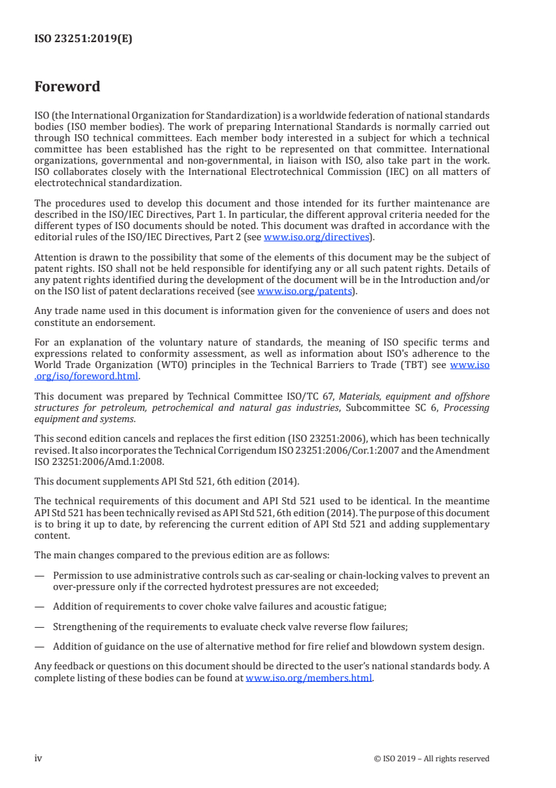 ISO 23251:2019 ISO 23251:2019 - Petroleum, petrochemical and natural gas industries — Pressure-relieving and depressuring systems/18/2019 - Page 4 preview