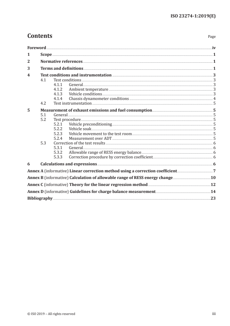 ISO 23274-1:2019 ISO 23274-1:2019 - Hybrid-electric road vehicles — Exhaust emissions and fuel consumption measurements — Part 1: Non-externally chargeable vehicles/29/2019 - Page 3 preview