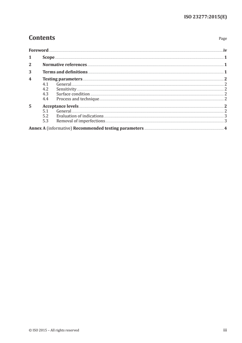 ISO 23277:2015 ISO 23277:2015 - Non-destructive testing of welds — Penetrant testing — Acceptance levels/2/2015 - Page 3 preview