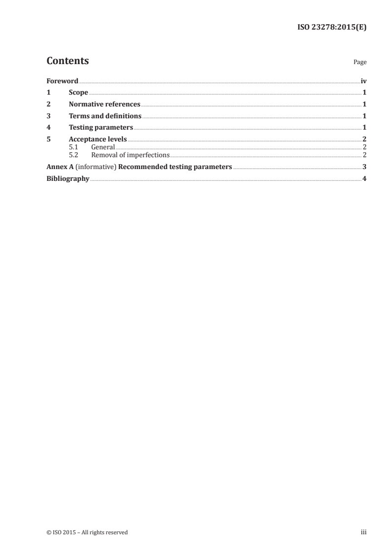 ISO 23278:2015 ISO 23278:2015 - Non-destructive testing of welds — Magnetic particle testing — Acceptance levels/25/2015 - Page 3 preview