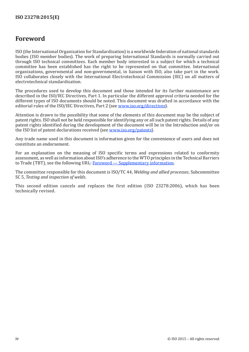 ISO 23278:2015 ISO 23278:2015 - Non-destructive testing of welds — Magnetic particle testing — Acceptance levels/25/2015 - Page 4 preview