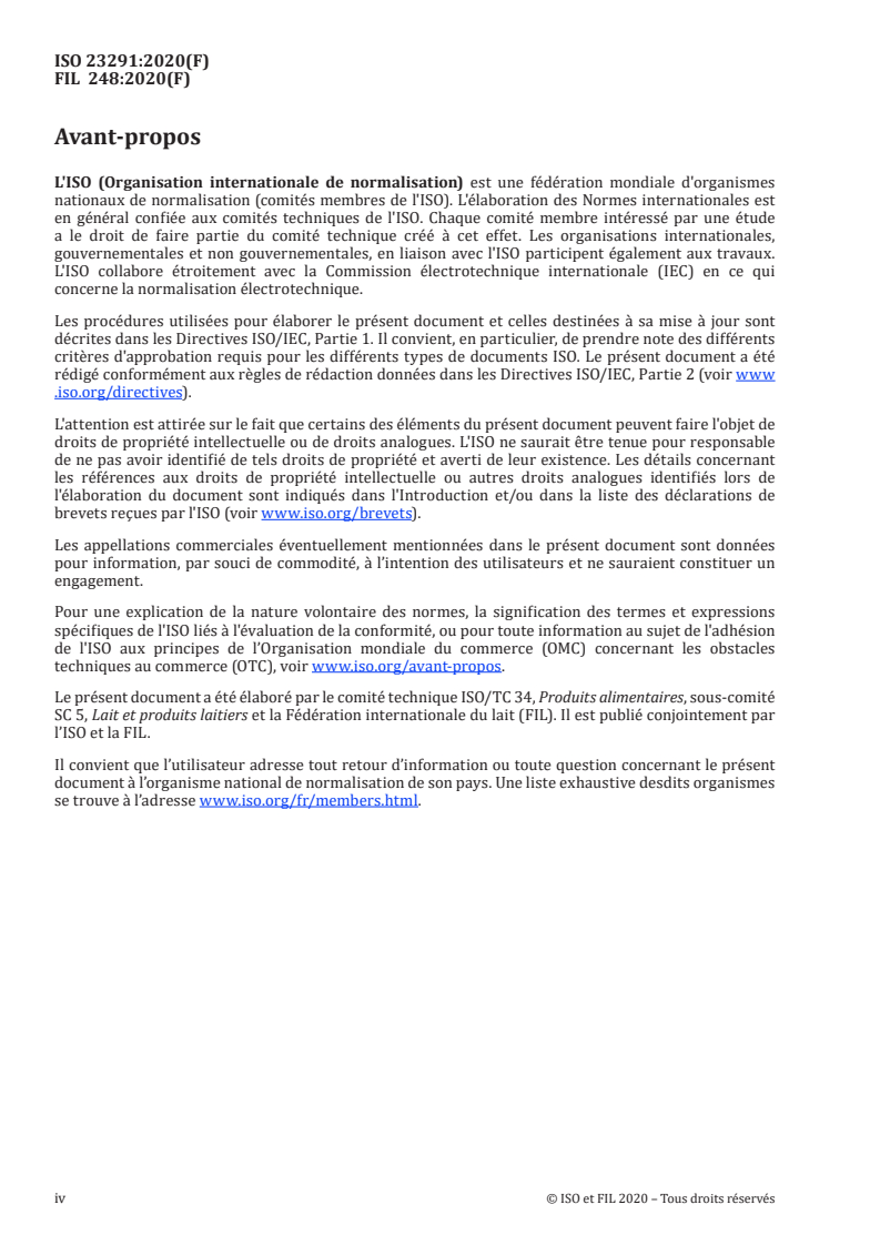 ISO 23291:2020 ISO 23291:2020 - Lait et produits laitiers — Lignes directrices pour l’application de la spectrométrie infrarouge in-line et on-line
Released:2/17/2020 - Page 4 preview