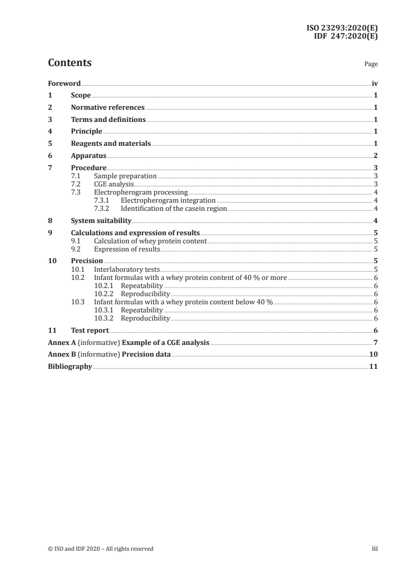 ISO 23293:2020 ISO 23293:2020 - Milk-based infant formula powders — Quantification of whey protein content by sodium dodecyl sulfate-capillary gel electrophoresis (SDS-CGE)/12/2020 - Page 3 preview