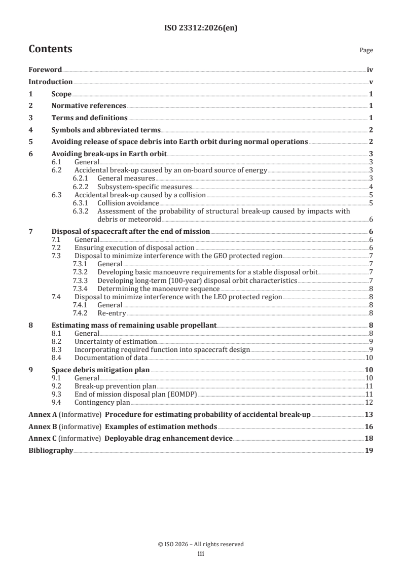 ISO 23312:2026 ISO 23312:2026 - Space systems — Detailed space debris mitigation requirements for spacecraft - Page 3 preview