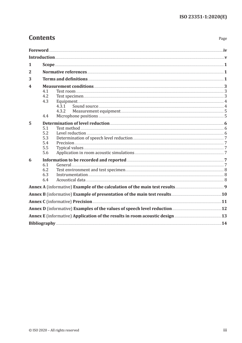 ISO 23351-1:2020 ISO 23351-1:2020 - Acoustics — Measurement of speech level reduction of furniture ensembles and enclosures — Part 1: Laboratory method/30/2020 - Page 3 preview