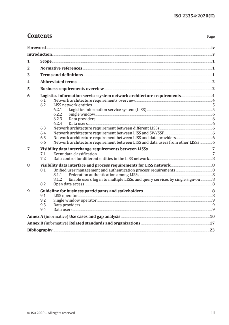 ISO 23354:2020 ISO 23354:2020 - Business requirements for end-to-end visibility of logistics flow/22/2020 - Page 3 preview