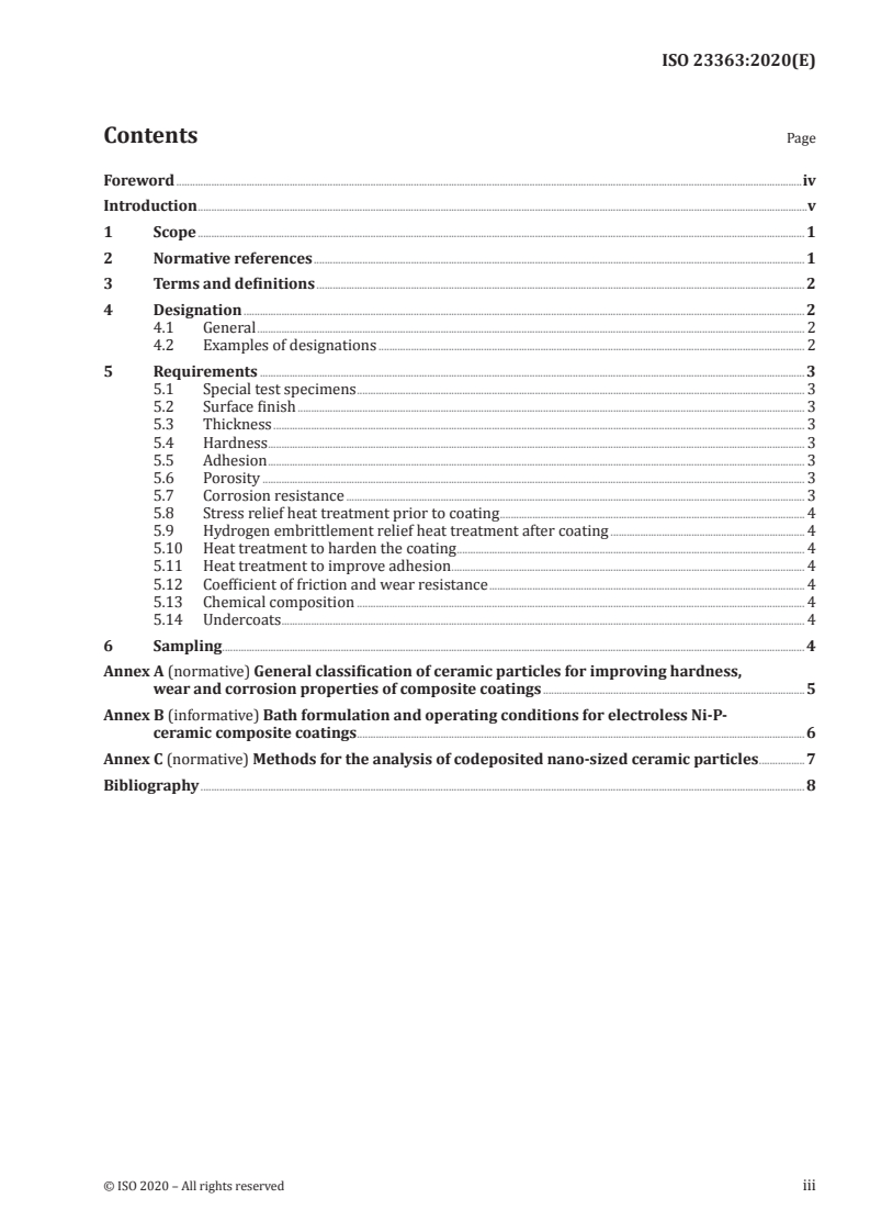ISO 23363:2020 ISO 23363:2020 - Electrodeposited coatings and related finishes — Electroless Ni-P-ceramic composite coatings/13/2020 - Page 3 preview
