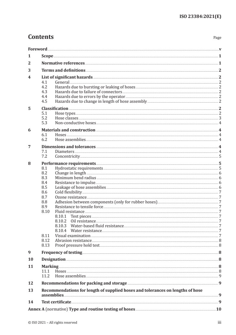 ISO 23384:2021 ISO 23384:2021 - Rubber and plastics hoses and hose assemblies, wire or textile reinforced types with working pressure equal or above 70 MPa (700 bar) — Specification/23/2021 - Page 3 preview