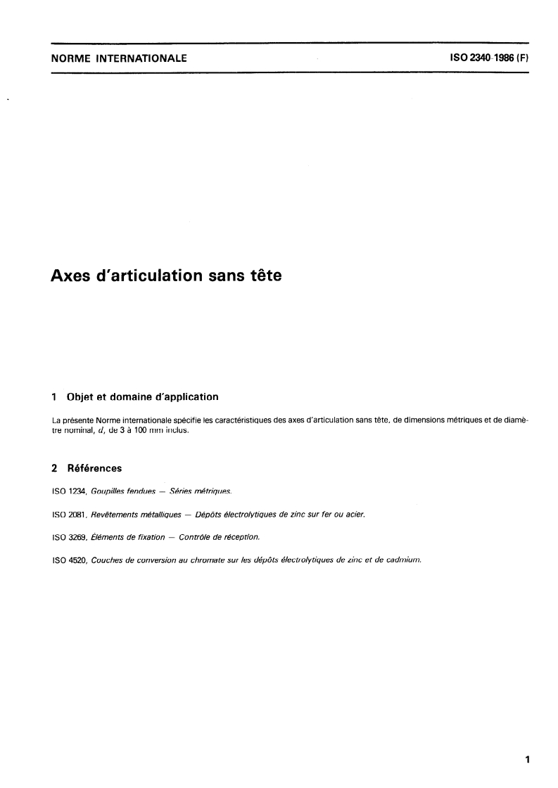 ISO 2340:1986 ISO 2340:1986 - Axes d'articulation sans tête/30/1986 - Page 3 preview