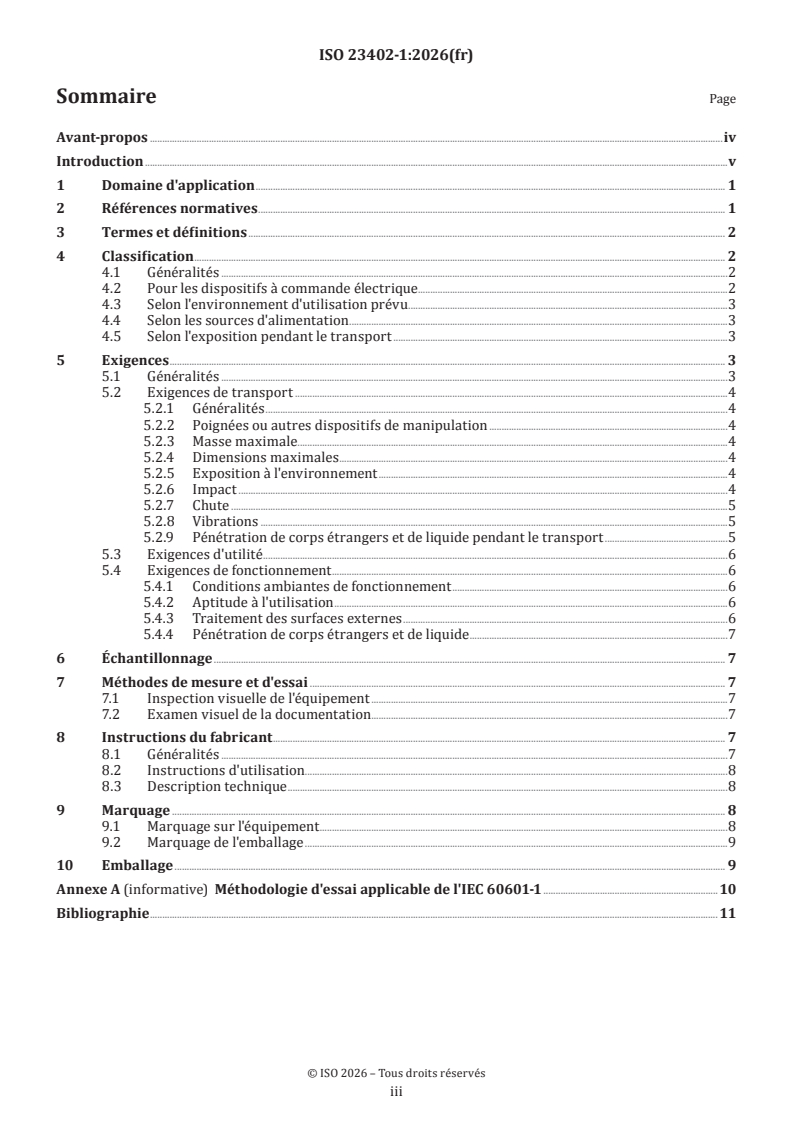 ISO 23402-1:2026 ISO 23402-1:2026 - Médecine bucco-dentaire — Matériel dentaire portatif utilisable dans des environnements de soins de santé non permanents — Partie 1: Exigences générales - Page 3 preview