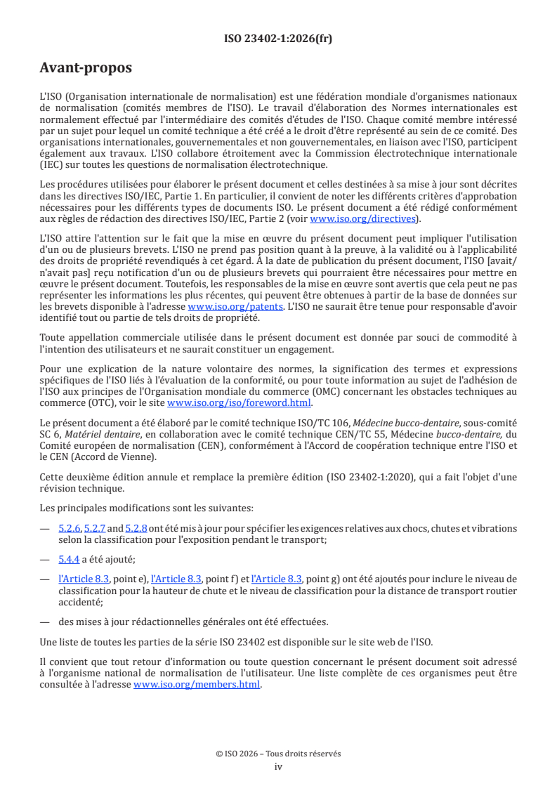 ISO 23402-1:2026 ISO 23402-1:2026 - Médecine bucco-dentaire — Matériel dentaire portatif utilisable dans des environnements de soins de santé non permanents — Partie 1: Exigences générales - Page 4 preview