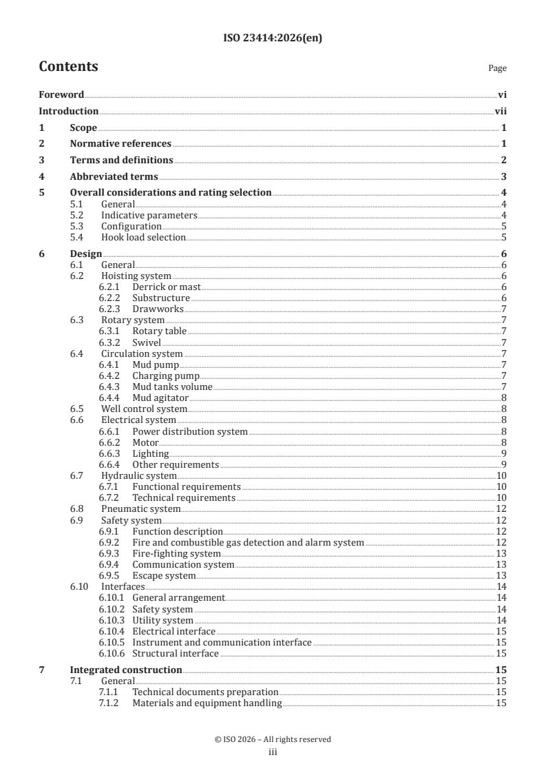 ISO 23414:2026 ISO 23414:2026 - Oil and gas industries including lower carbon energy — Workover rigs for offshore fixed platforms - Page 3 preview