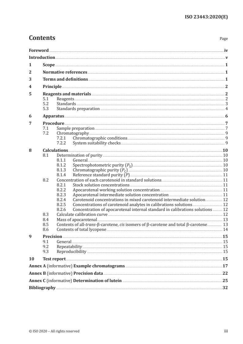 ISO 23443:2020 ISO 23443:2020 - Infant formula and adult nutritionals — Determination of β-carotene, lycopene and lutein by reversed-phase ultra-high performance liquid chromatography (RP-UHPLC)/2/2020 - Page 3 preview