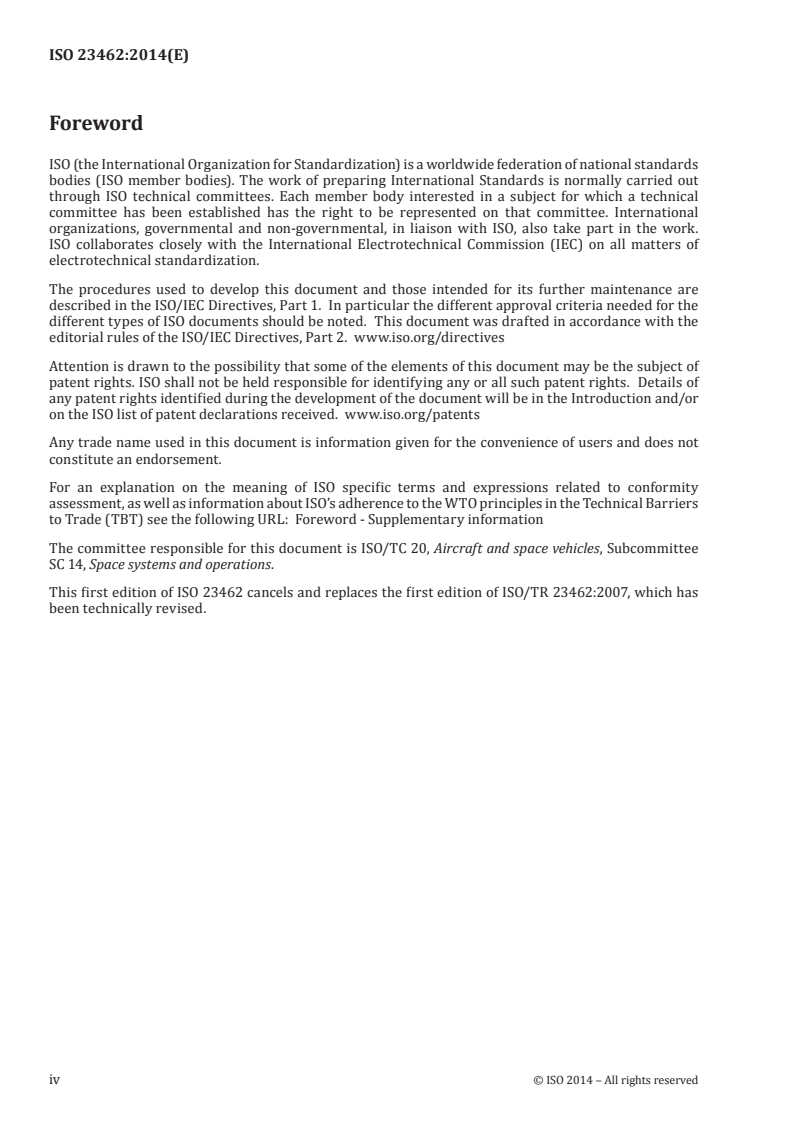 ISO 23462:2014 ISO 23462:2014 - Space systems — Guidelines to define the management framework for a space project/17/2014 - Page 4 preview