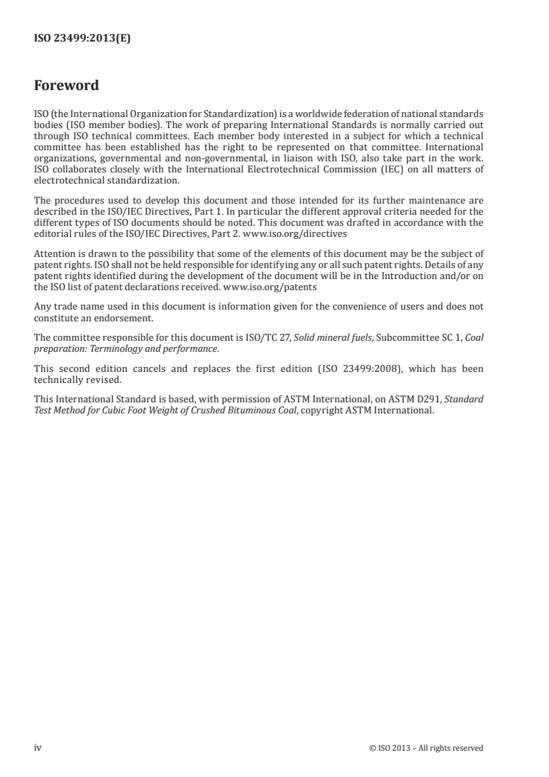 ISO 23499:2013 ISO 23499:2013 - Coal — Determination of bulk density for the use in charging of coke ovens/22/2013 - Page 4 preview