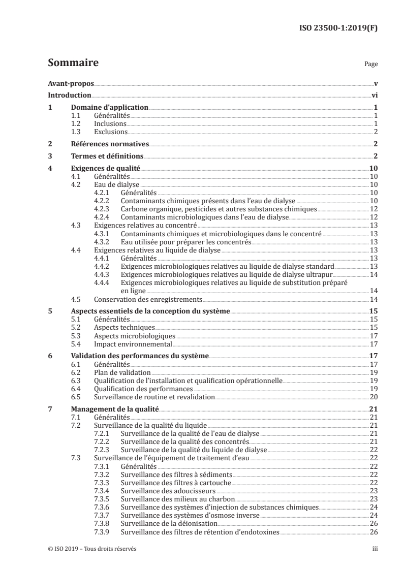 ISO 23500-1:2019 ISO 23500-1:2019 - Préparation et management de la qualité des liquides d'hémodialyse et de thérapies annexes — Partie 1: Exigences générales/15/2019 - Page 3 preview