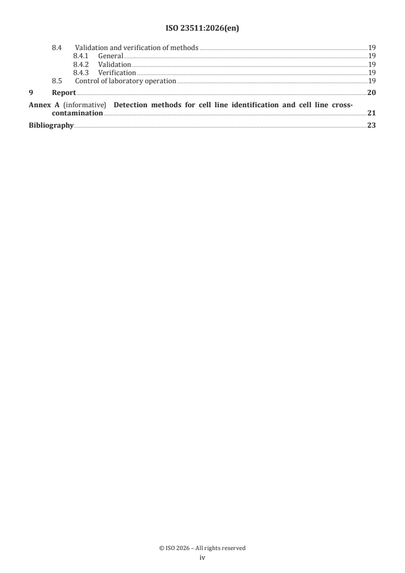 ISO 23511:2026 ISO 23511:2026 - Biotechnology — General requirements and considerations for cell line identification and cross-contamination testing - Page 4 preview